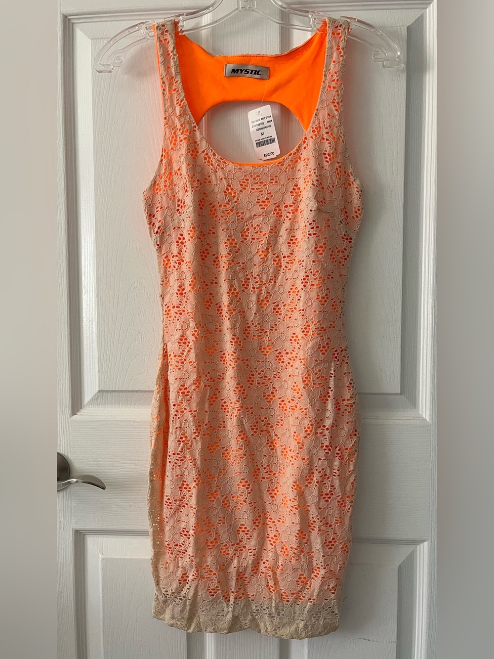 Mystic Peach Lace Dress with Neon Orange Lining